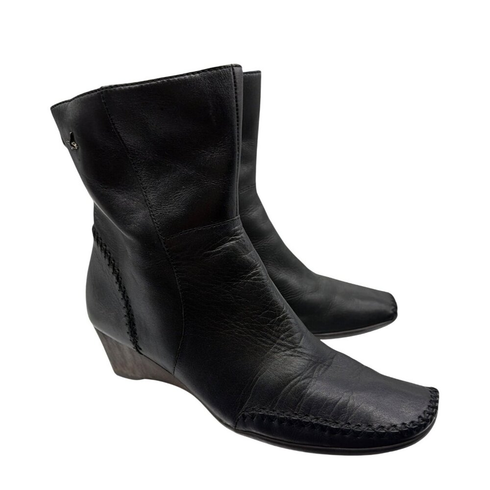 Pikolinos Black Leather Wedge Ankle Boots Women's Size 6